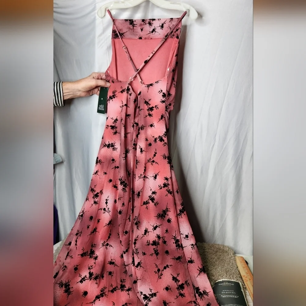 Women's Flocked Mesh Midi Slip Dress-Wild Fable Pink/Black Floral CrissCross XXL